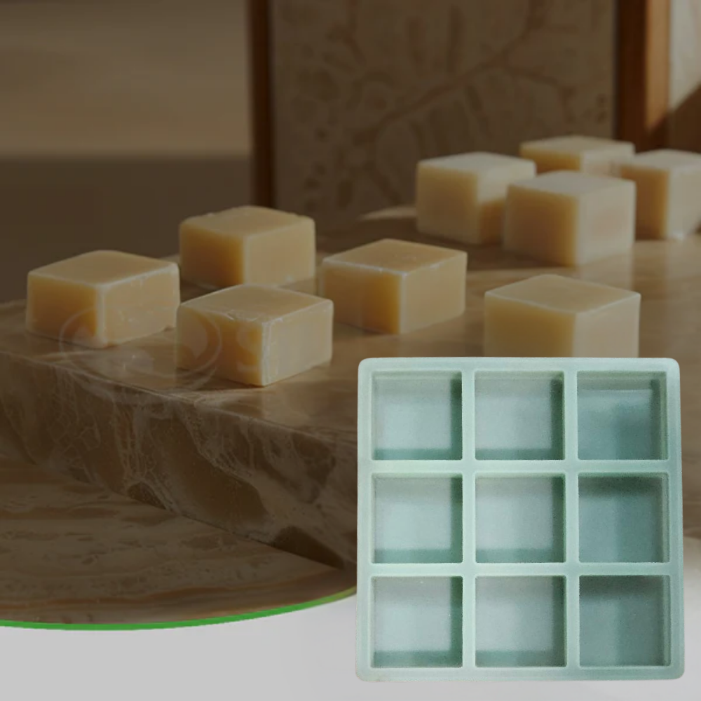 SILICOMOLDS - 100gms - Square Shape - Design-2 - 9 Cavities Silicone Soap Mold-URP061SM